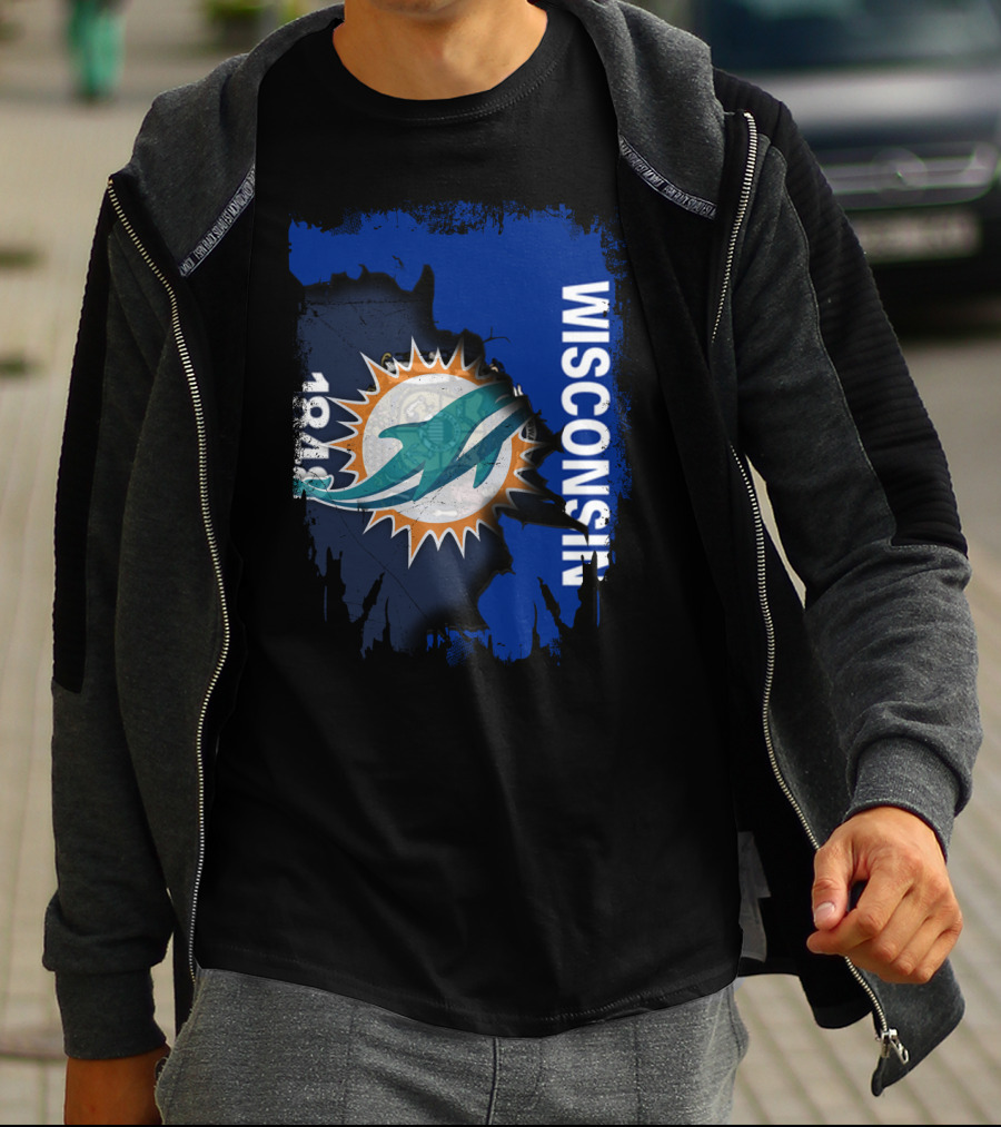 Wisconsin Miami Dolphins 1848 Flag Inspiration T-Shirt