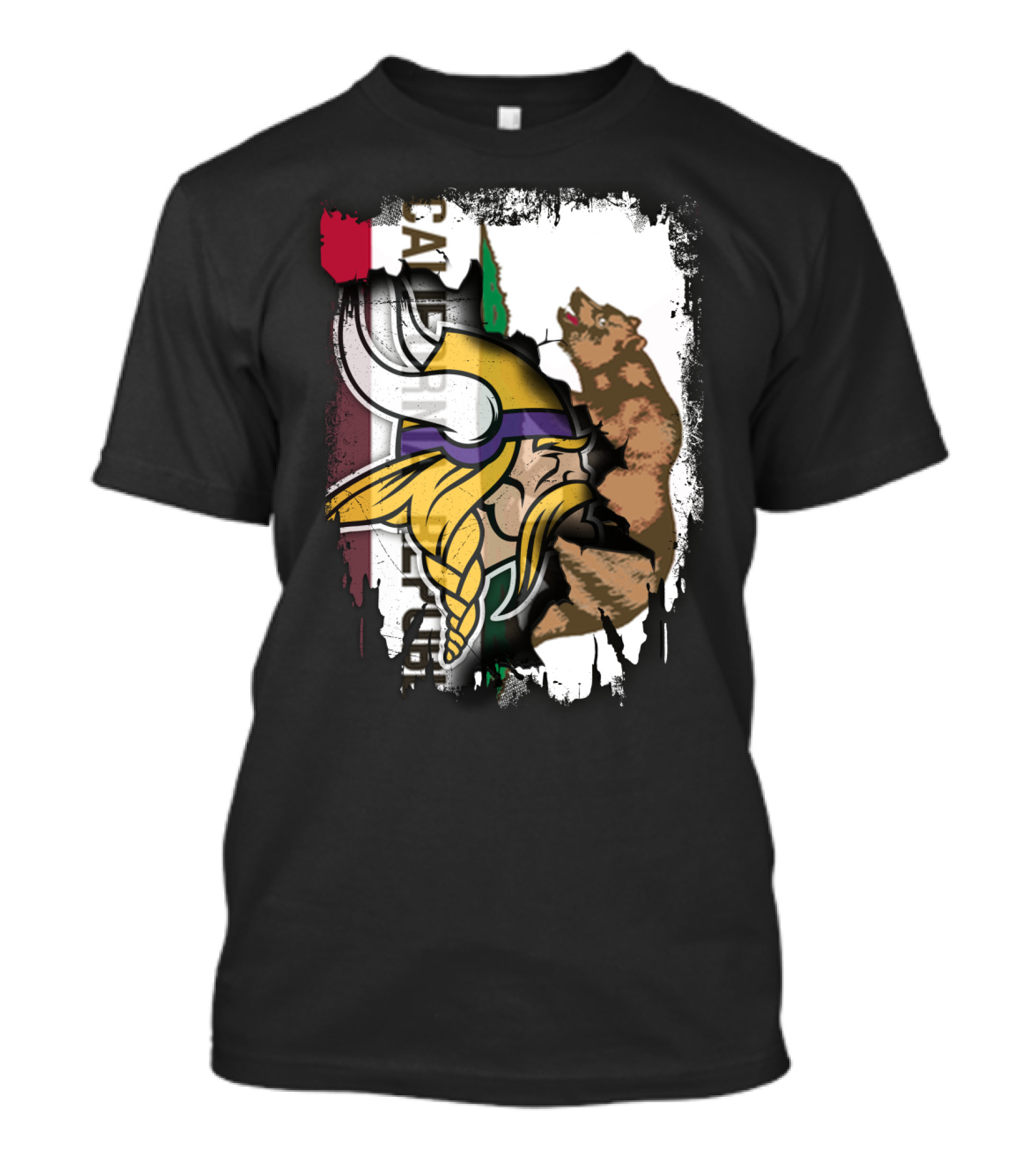 California Republic Viking Helmet Bear California Flag T-Shirt