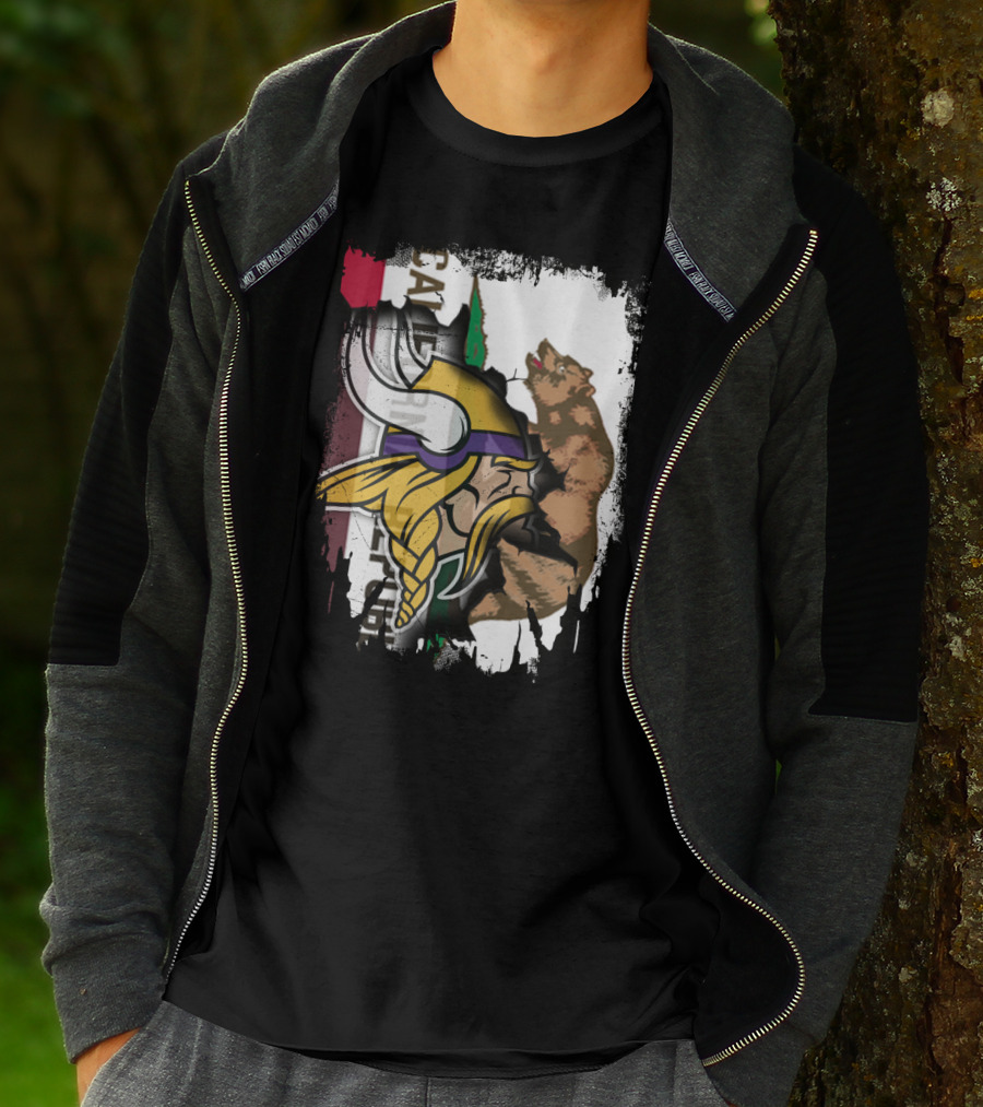 California Republic Viking Helmet Bear California Flag T-Shirt