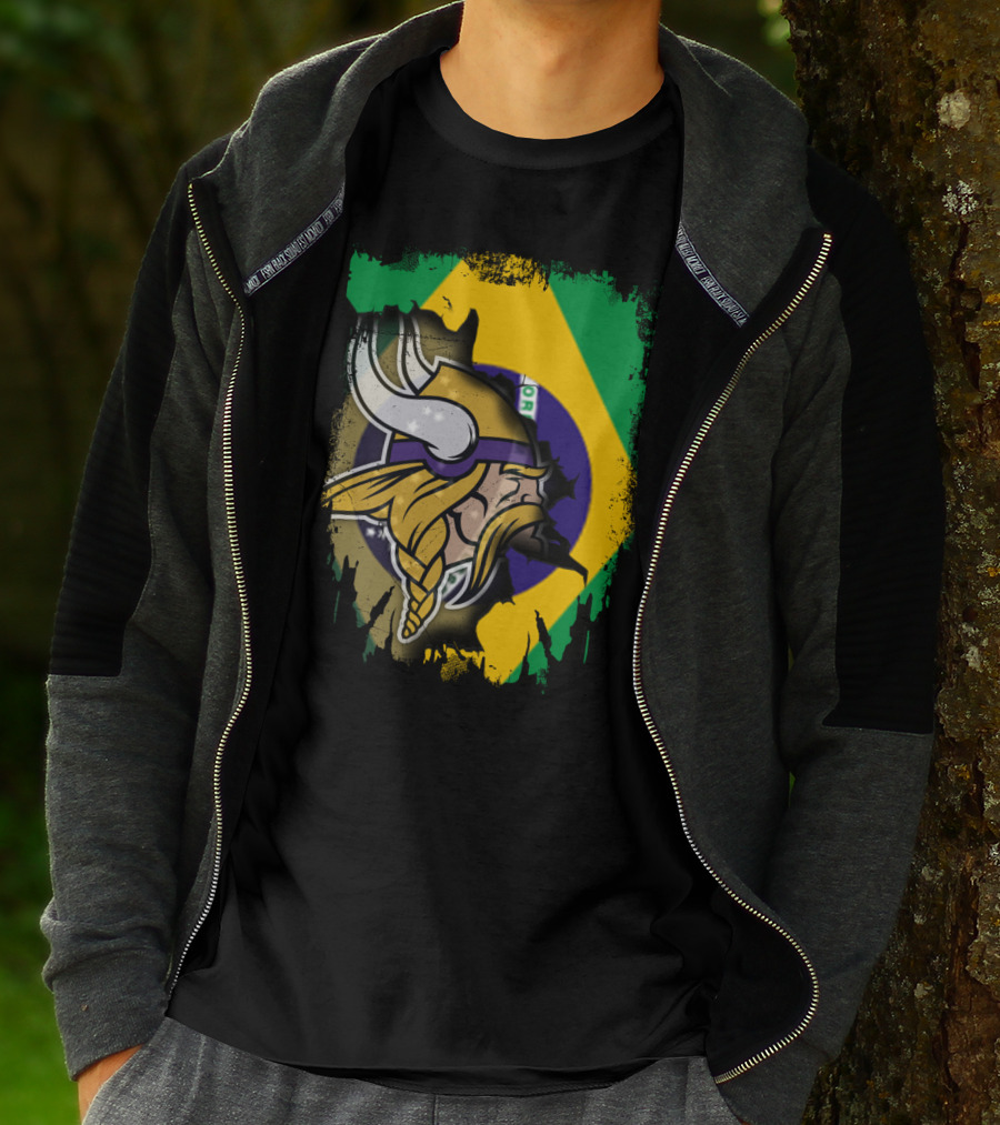 Brazilian Flag With Viking Warrior Helmet T-Shirt