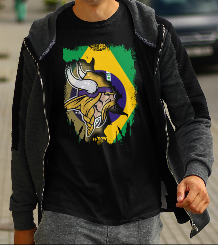 Brazilian Flag With Viking Warrior Helmet T-Shirt