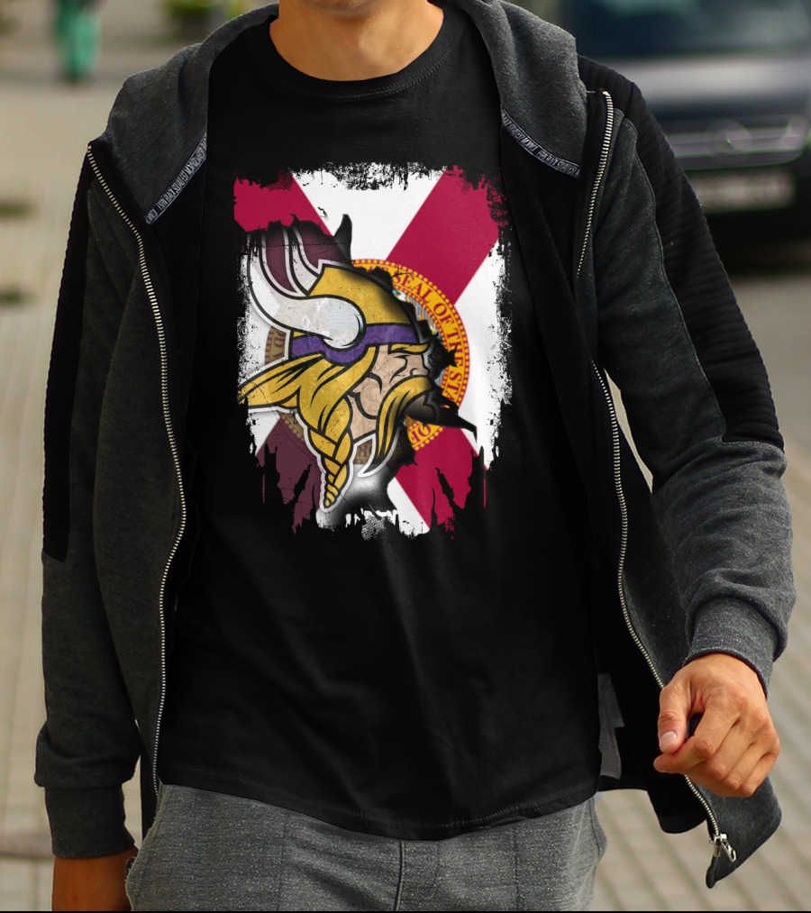 Florida State Flag With Minnesota Vikings Helmet T-Shirt