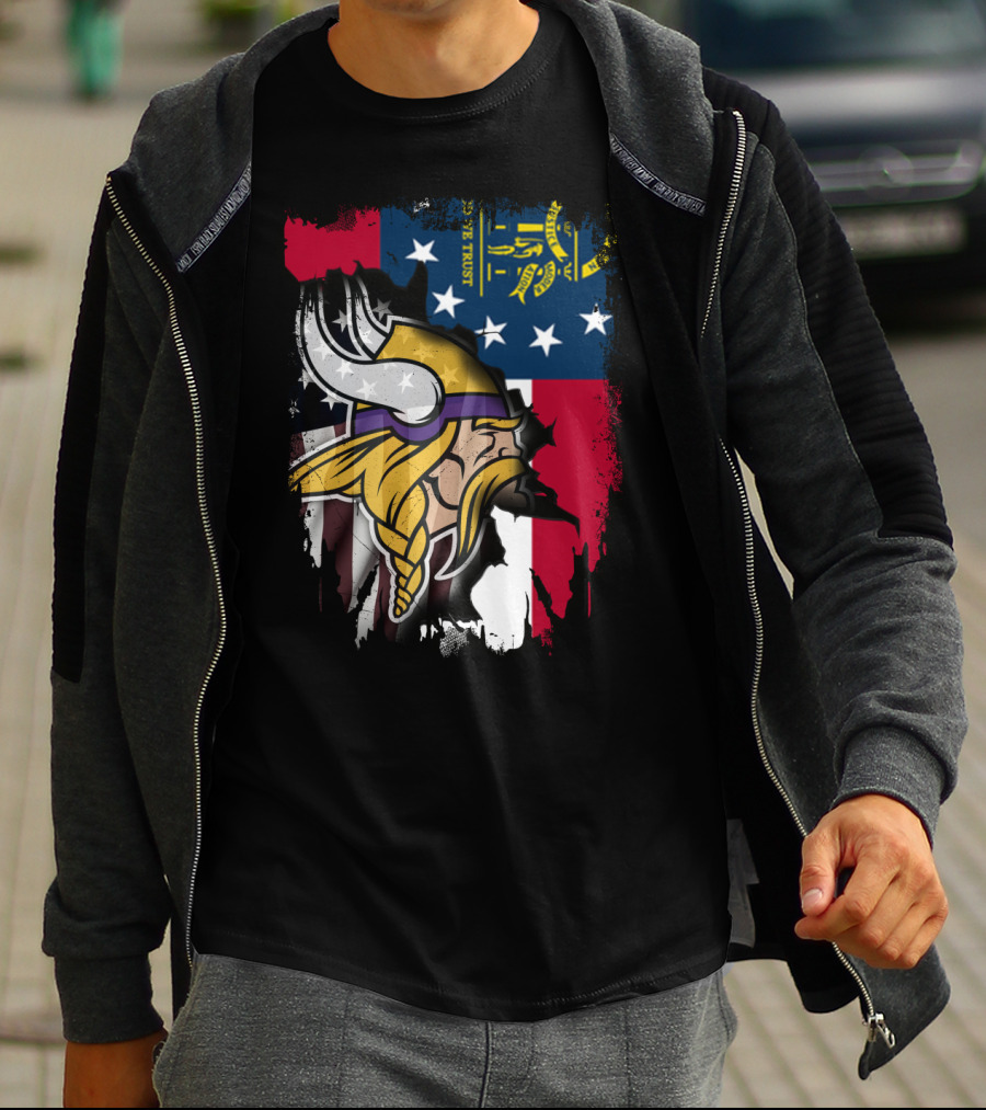 Georgia Flag With Vikings Fusion T-Shirt