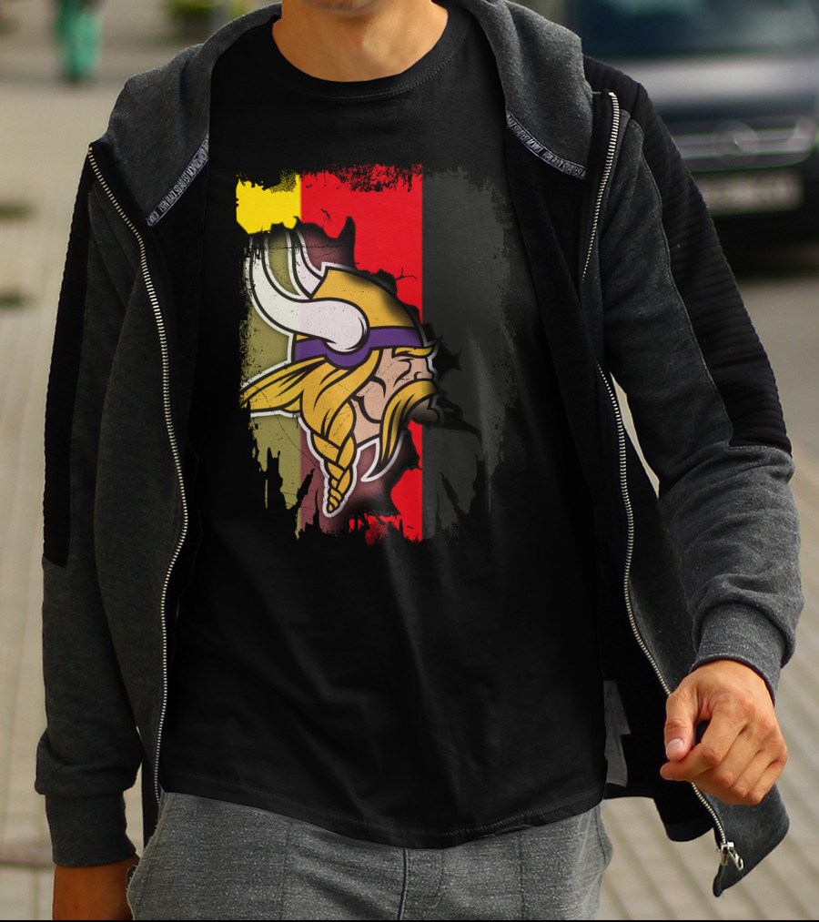 Together Germany With Vikings Logo And Flag Fusion T-Shirt