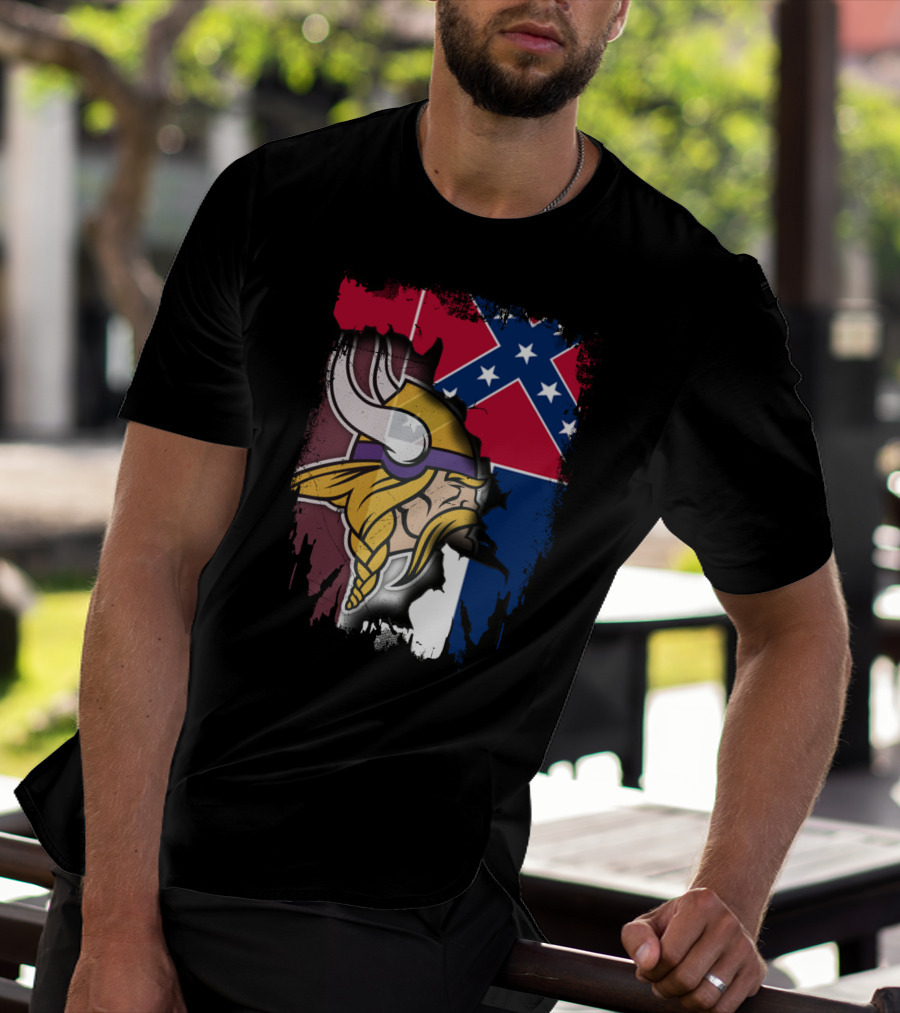 Mississippi Vikings Confederate Flag Viking Head Together T-Shirt
