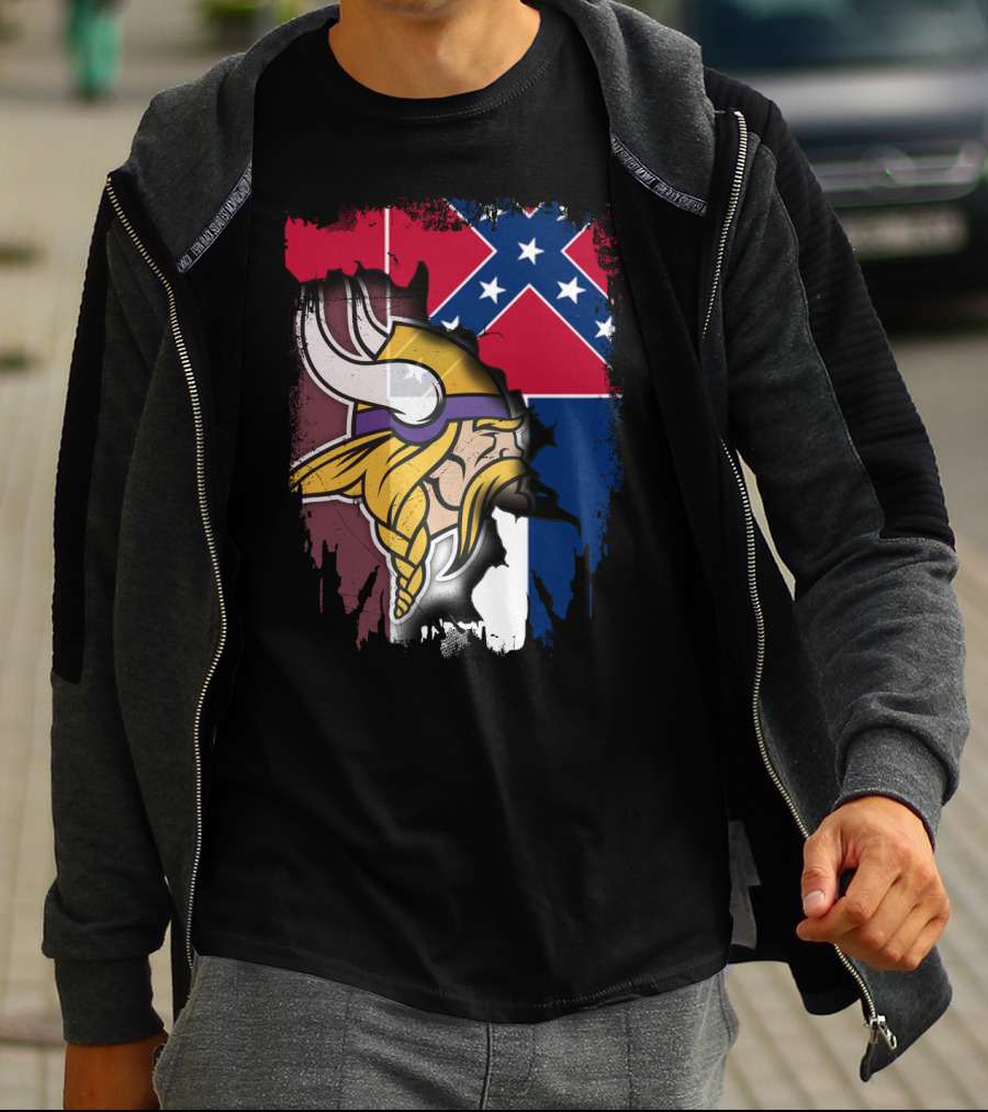 Mississippi Vikings Confederate Flag Viking Head Together T-Shirt