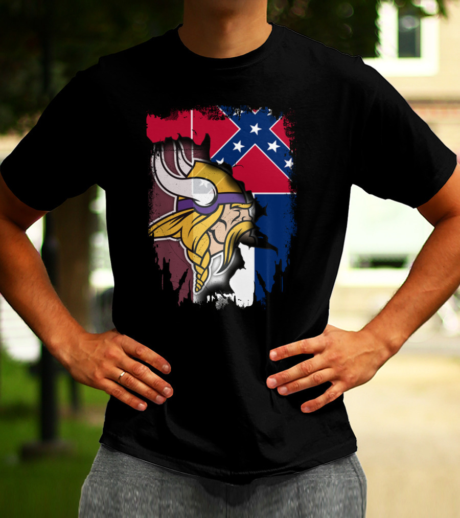Mississippi Vikings Confederate Flag Viking Head Together T-Shirt