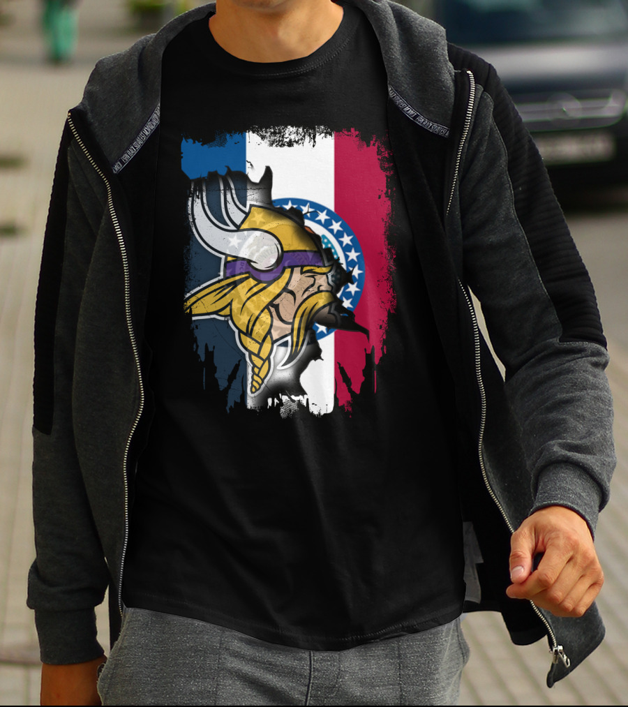 Missouri State Flag With Vikings Helmet T-Shirt