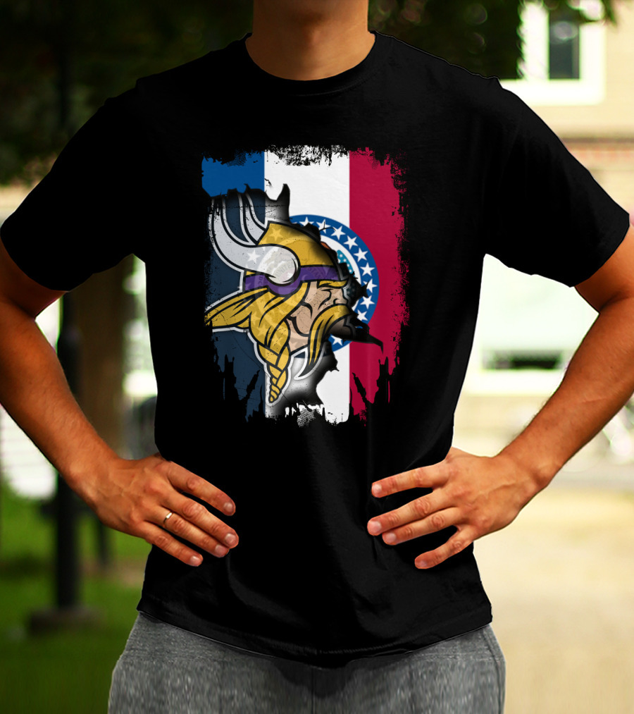 Missouri State Flag With Vikings Helmet T-Shirt