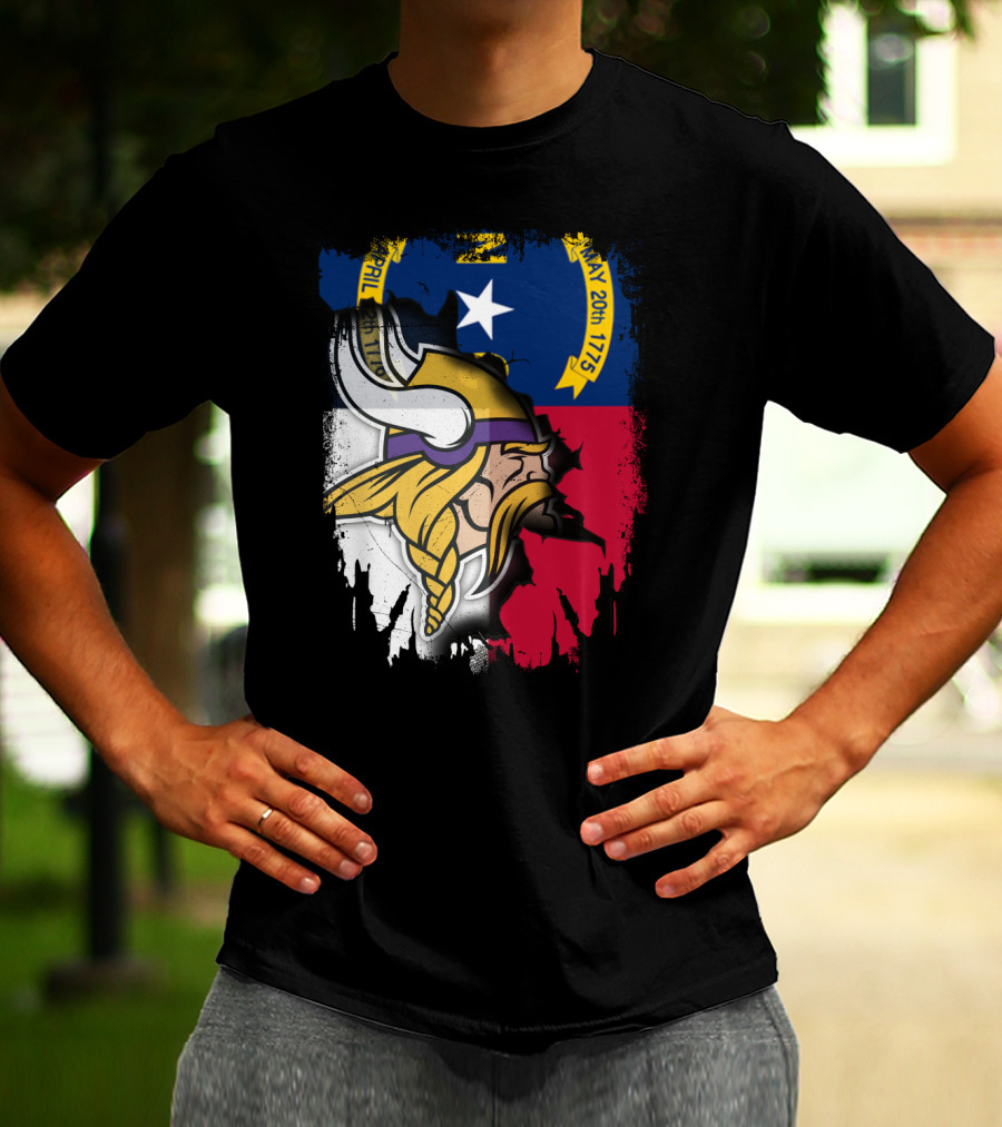 North Carolina Flag With Viking Head Logo April 12th 1776 May 20th 1775 T-Shirt