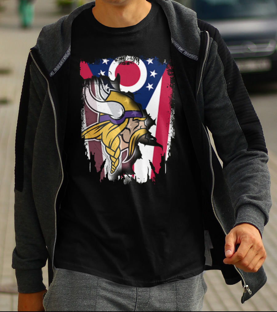 Together Ohio Ohioan Flag With Vikings Viking Helmet Viking Warrior T-Shirt