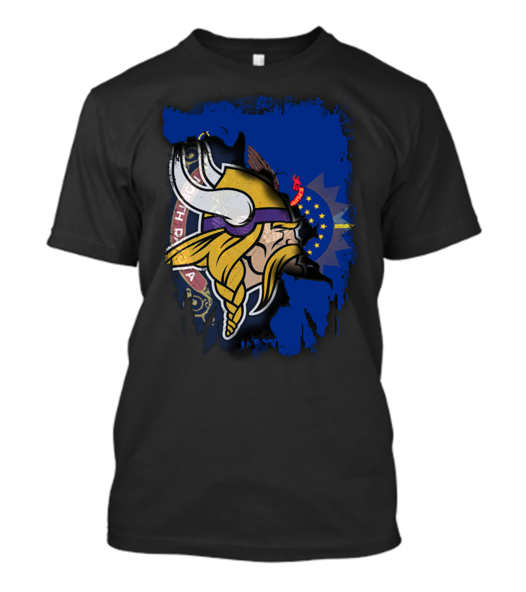 Vikings North Dakota Flag Fusion T-Shirt
