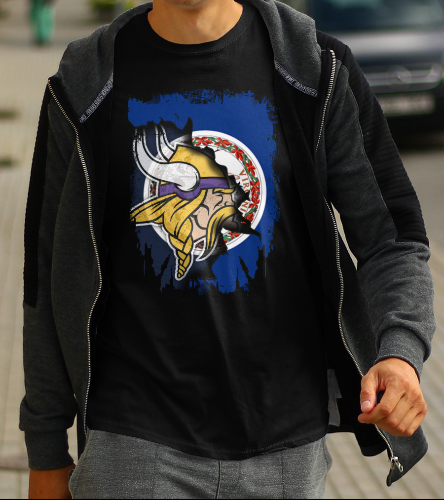 Virginia State Flag With Vikings Helmet Fusion T-Shirt