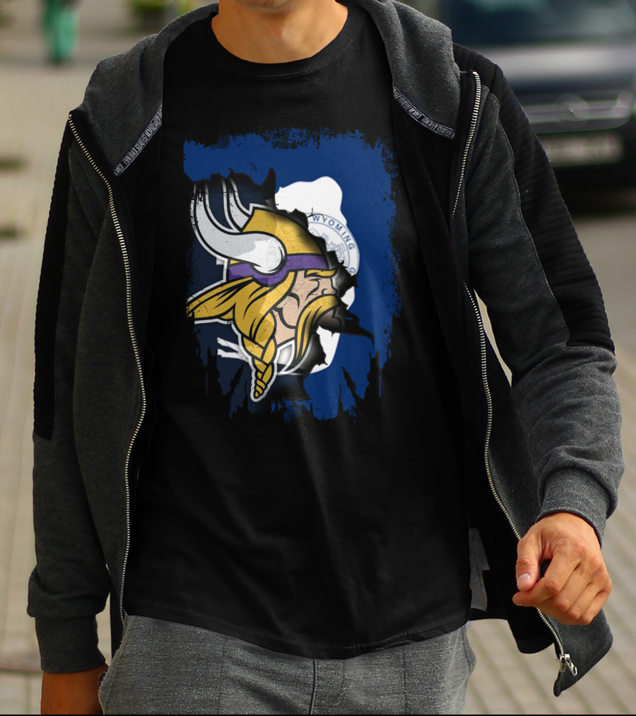 Wyoming Flag Viking Helmet Fusion T-Shirt