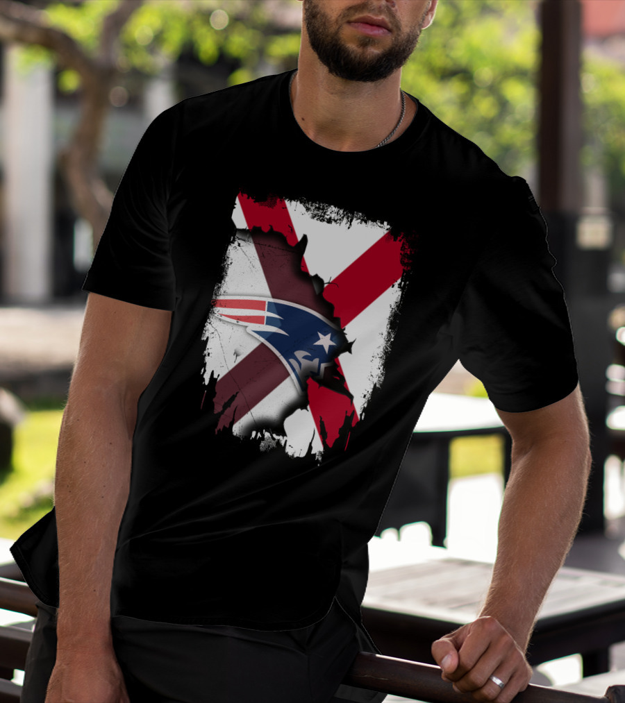 Alabama State Flag X Symbol With Patriots Logo Fusion T-Shirt