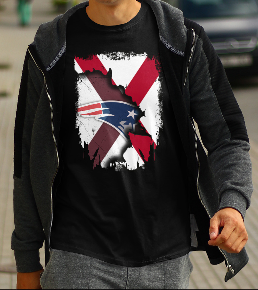 Alabama State Flag X Symbol With Patriots Logo Fusion T-Shirt