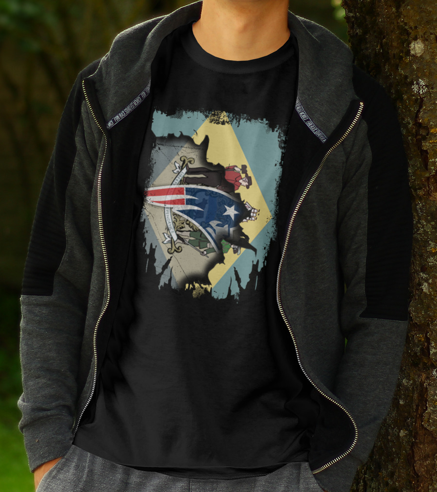 Delaware Flag With Ripped American Patriot Crest T-Shirt