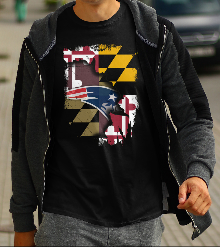 Maryland Flag Blended With Patriots Logo Together T-Shirt