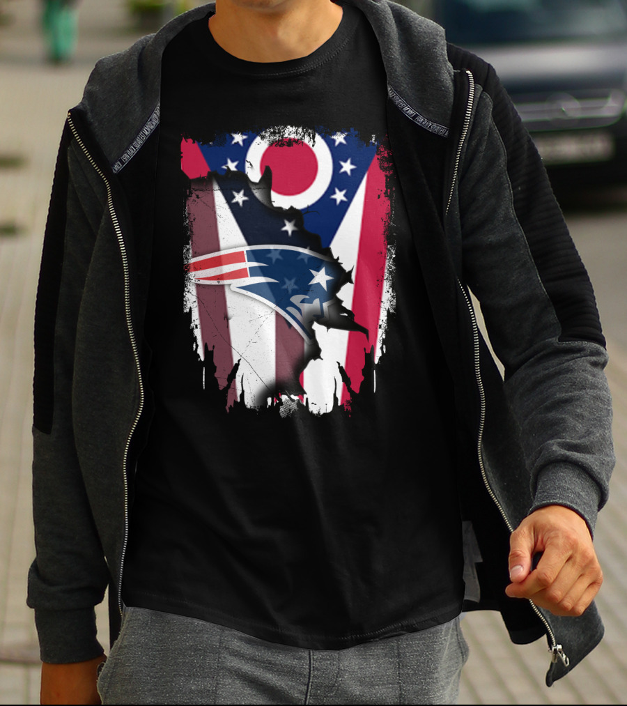 Ohio Flag With New England Patriots Logo Integration T-Shirt