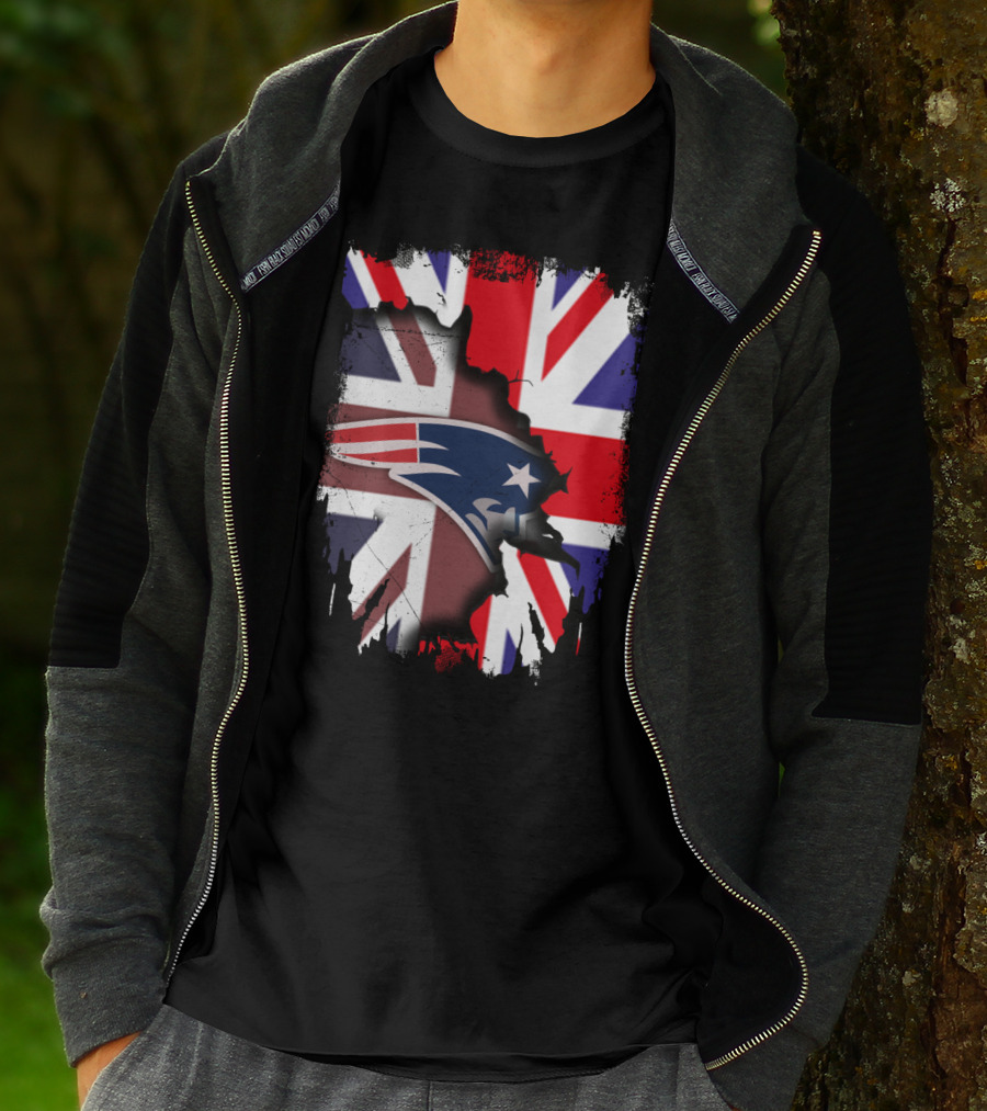 Union Jack And New England Patriots United Together T-Shirt