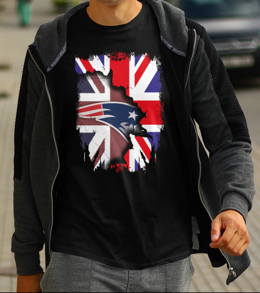 Union Jack And New England Patriots United Together T-Shirt