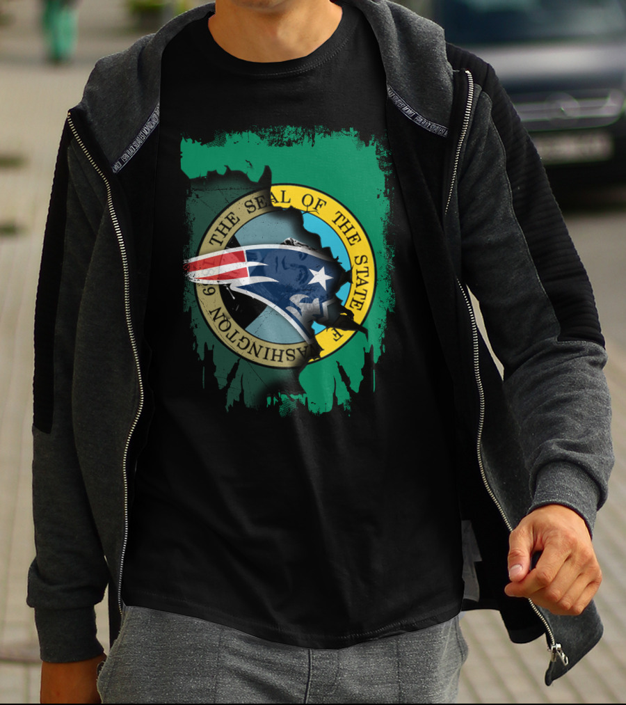 The Seal Of The State Of Washington With Patriots Logo Fusion T-Shirt