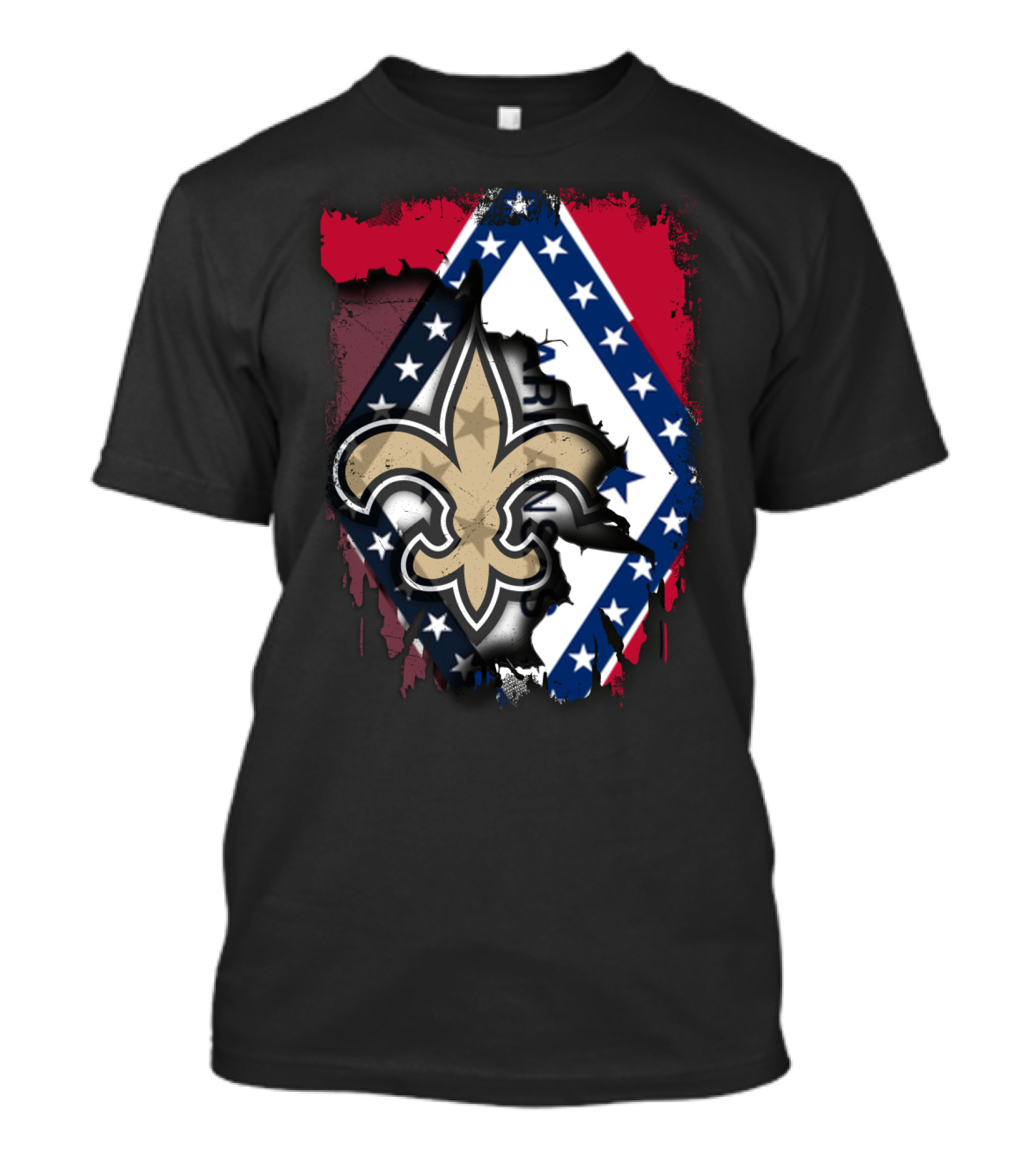 Arkansas Flag With New Orleans Saints Fleur-de-Lis T-Shirt