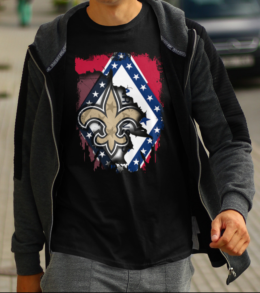 Arkansas Flag With New Orleans Saints Fleur-de-Lis T-Shirt