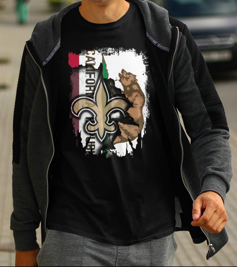California Republic Fleur-de-Lis Saints Bear Flag Fusion T-Shirt