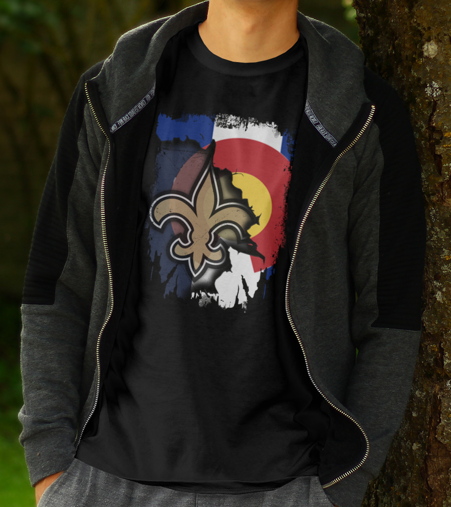 Colorado Flag New Orleans Saints Fleur-de-Lis Together T-Shirt