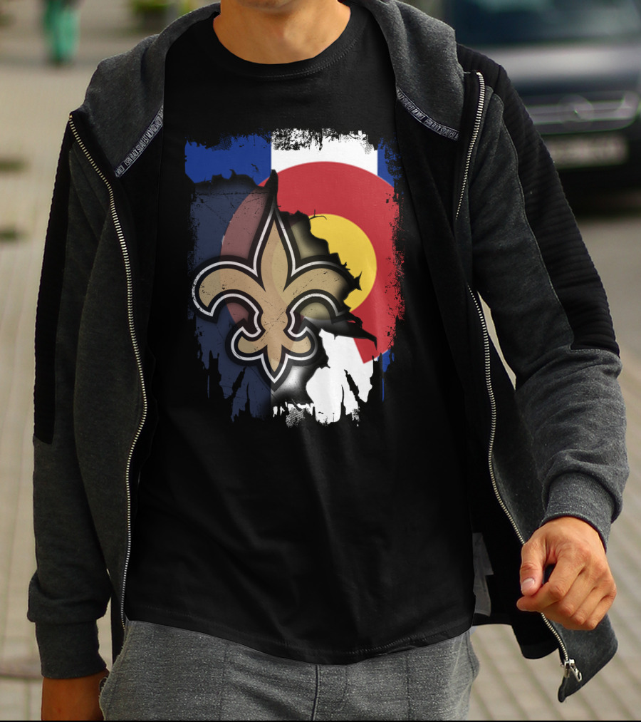 Colorado Flag New Orleans Saints Fleur-de-Lis Together T-Shirt