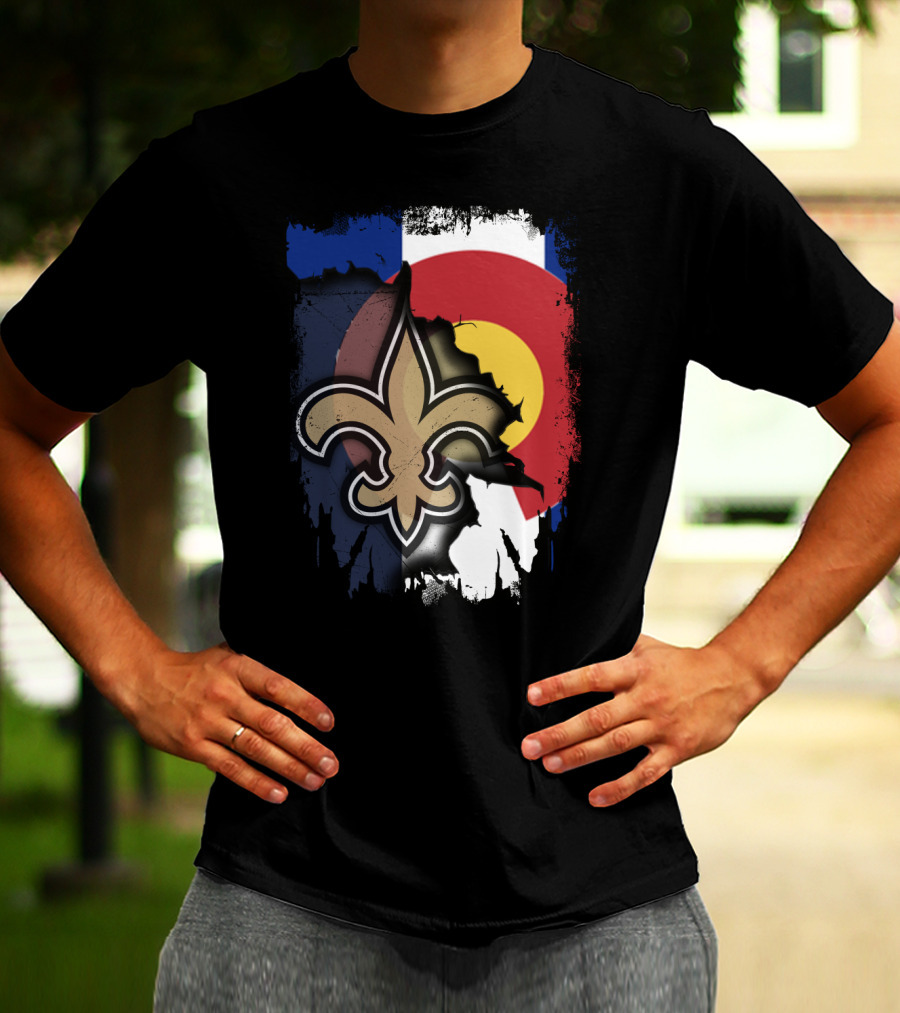 Colorado Flag New Orleans Saints Fleur-de-Lis Together T-Shirt