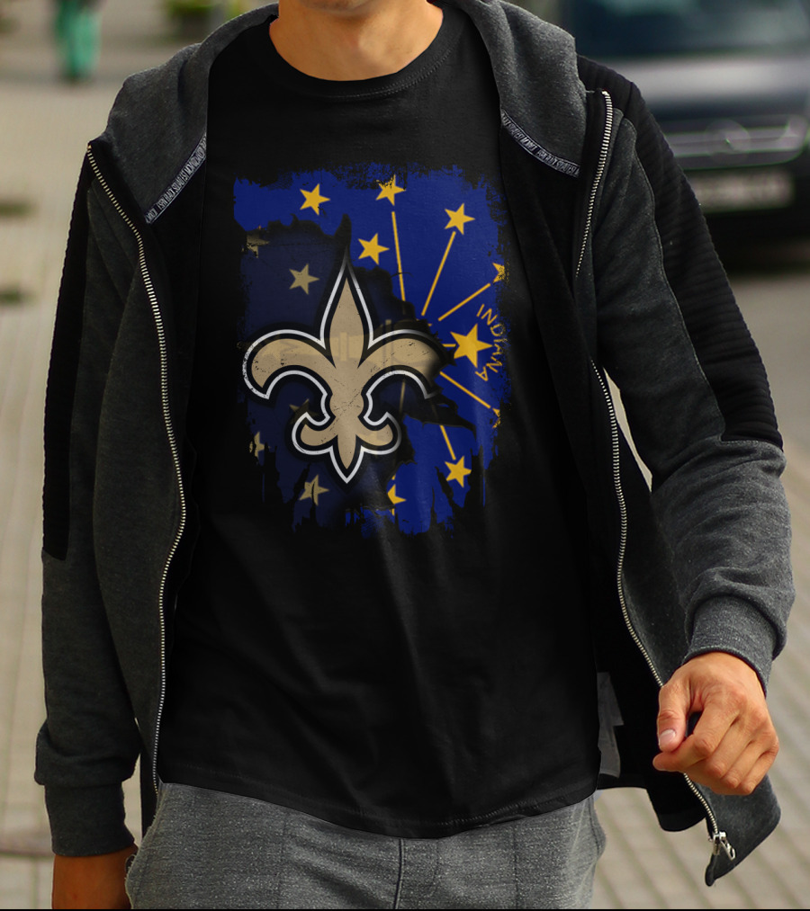 Together Indiana Saints With Fleur-de-lis On Starry Flag Background T-Shirt