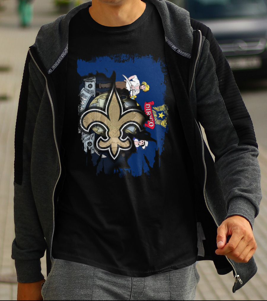 Maine State Flag With New Orleans Saints Fleur-de-lis Overlay T-Shirt