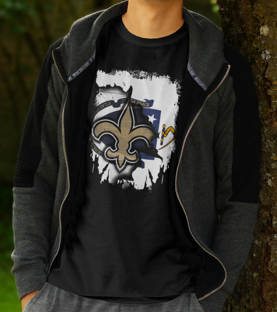 Together Massachusetts New Orleans Saints Fleur-de-Lis Flag Fusion T-Shirt
