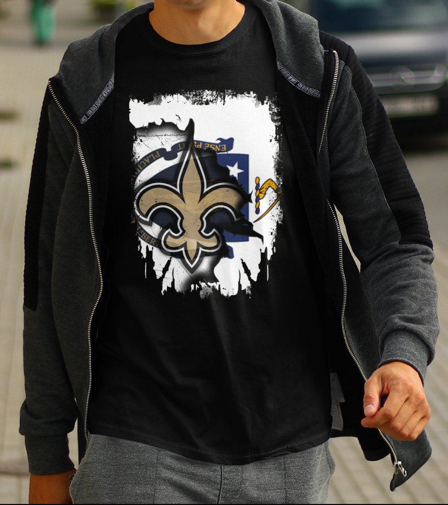 Together Massachusetts New Orleans Saints Fleur-de-Lis Flag Fusion T-Shirt