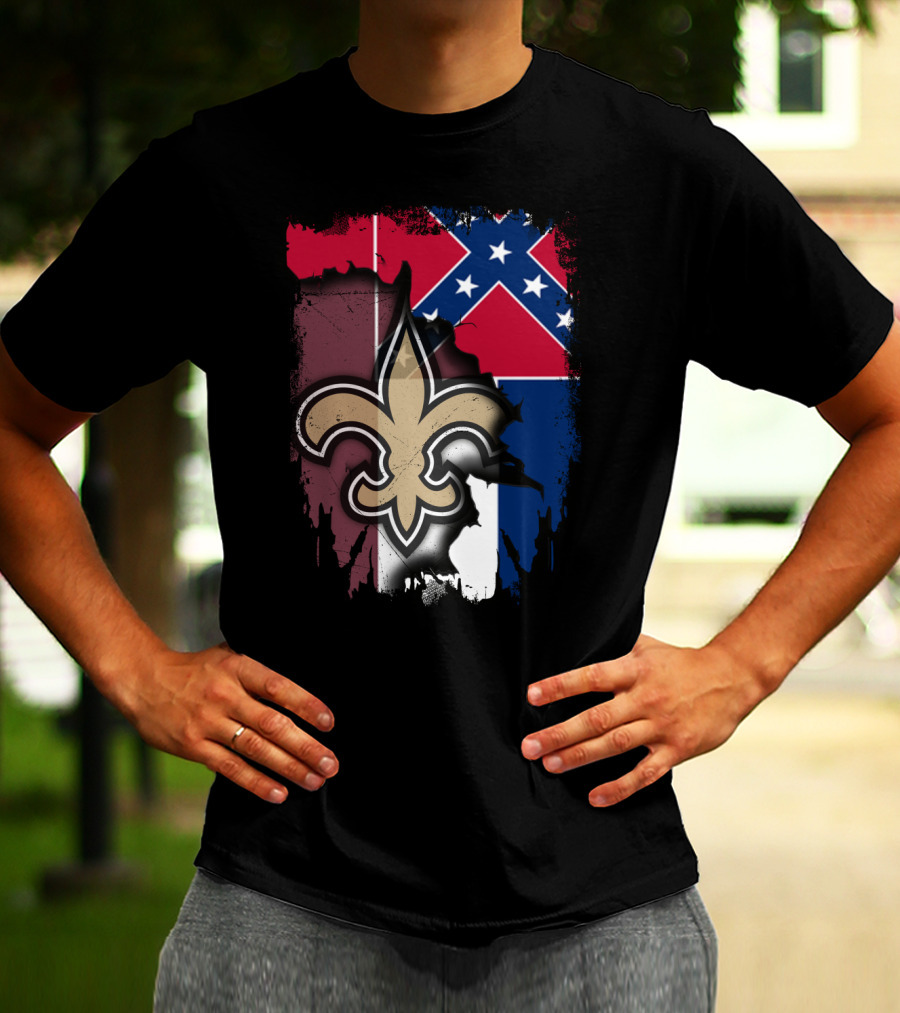 Together Mississippi With Saints Fleur-de-Lis And Confederate Flag T-Shirt