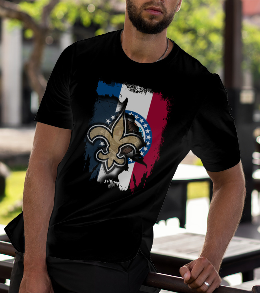 Missouri Flag With New Orleans Saints Fleur-de-Lis T-Shirt