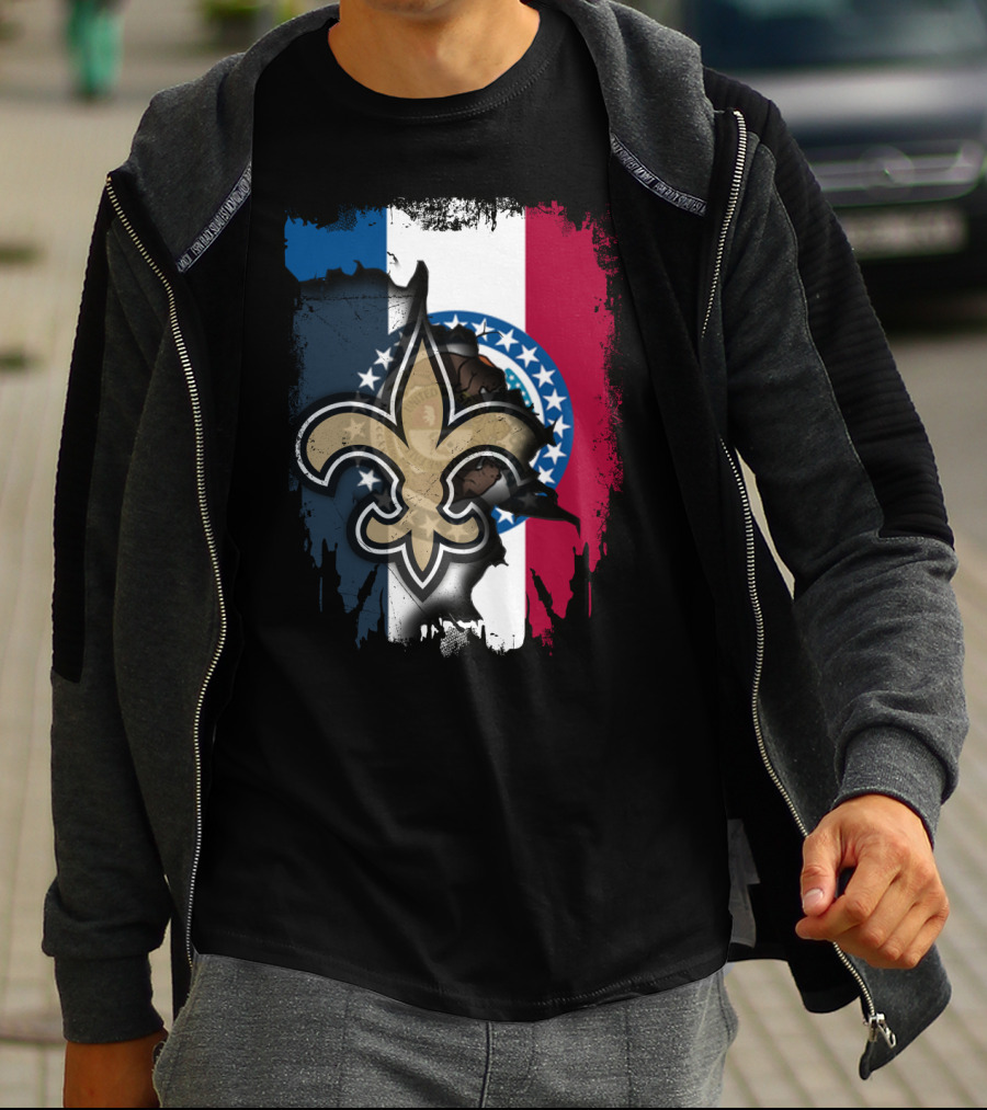 Missouri Flag With New Orleans Saints Fleur-de-Lis T-Shirt