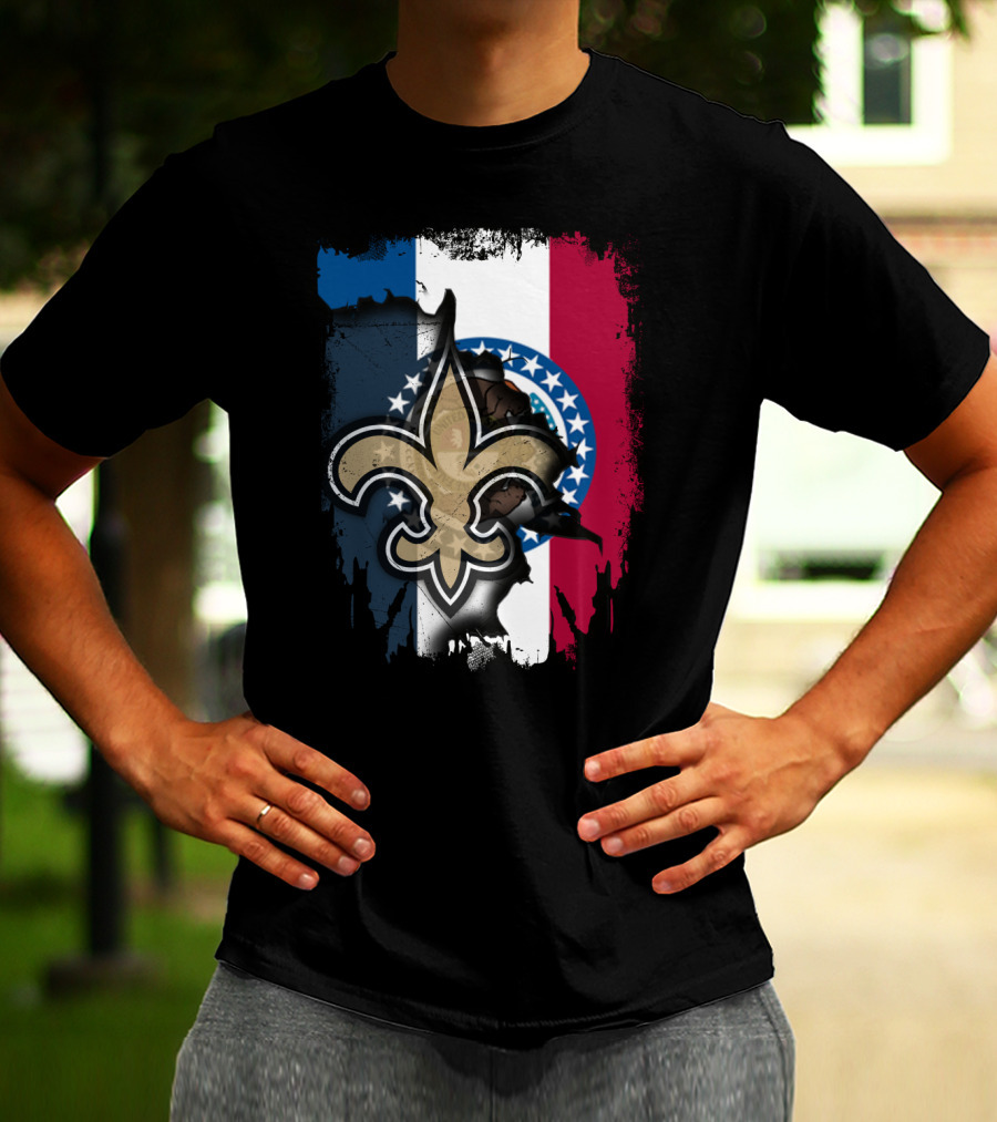 Missouri Flag With New Orleans Saints Fleur-de-Lis T-Shirt