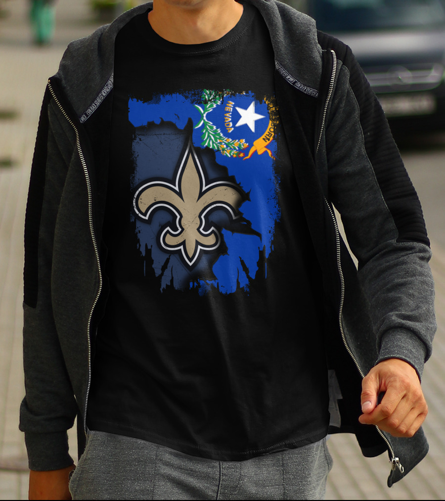 Nevada State Flag With New Orleans Saints Fleur-de-lis T-Shirt