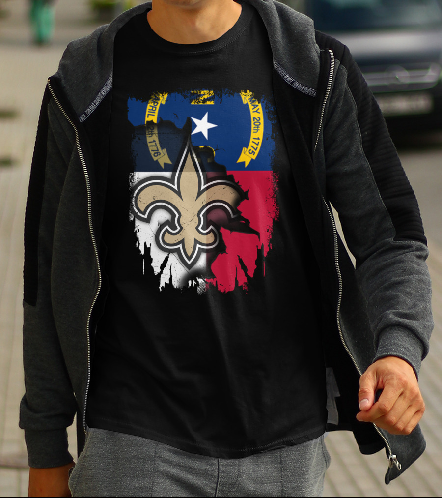 North Carolina Flag With New Orleans Saints Fleur-de-Lis T-Shirt