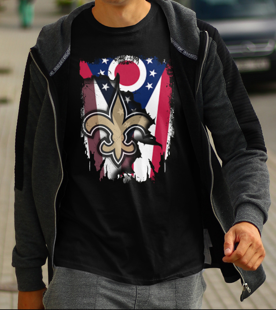 Ohio Flag New Orleans Saints Fleur-De-Lis Fusion T-Shirt