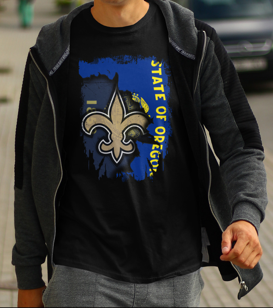 State Of Oregon With New Orleans Saints Fleur-de-lis T-Shirt