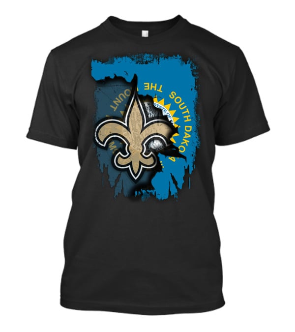 South Dakota State Outline With Saints Fleur-de-Lis And Seal T-Shirt