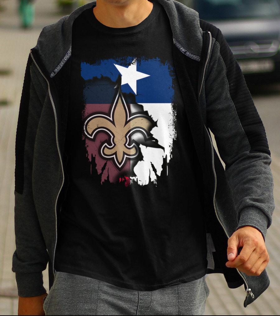 Texas Flag Background With New Orleans Saints Fleur-de-lis T-Shirt