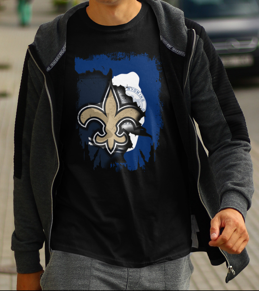 Wyoming New Orleans Saints Fleur-de-Lis Logo Fusion T-Shirt