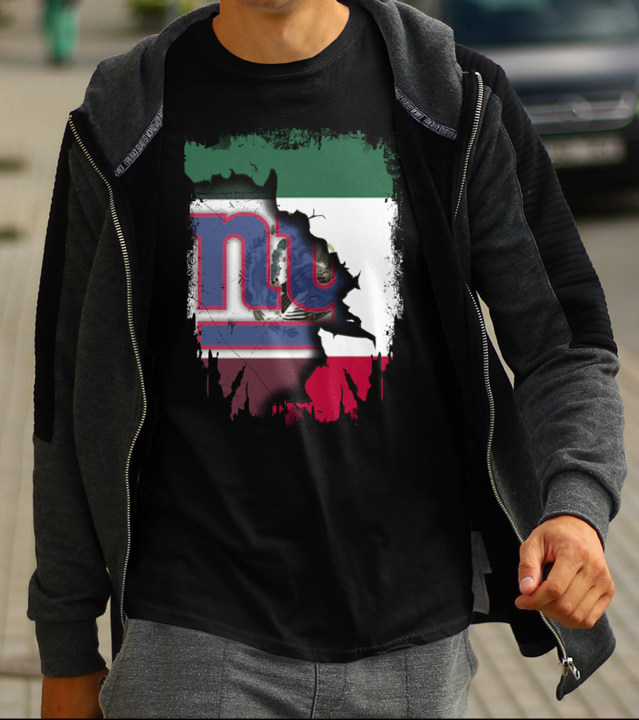 Mexico Flag And NY Giants Logo Fusion Together T-Shirt