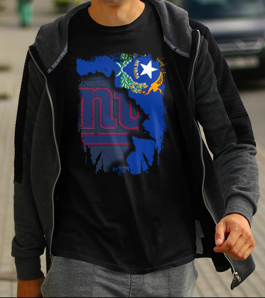Nevada Flag With New York Giants Logo Fusion T-Shirt