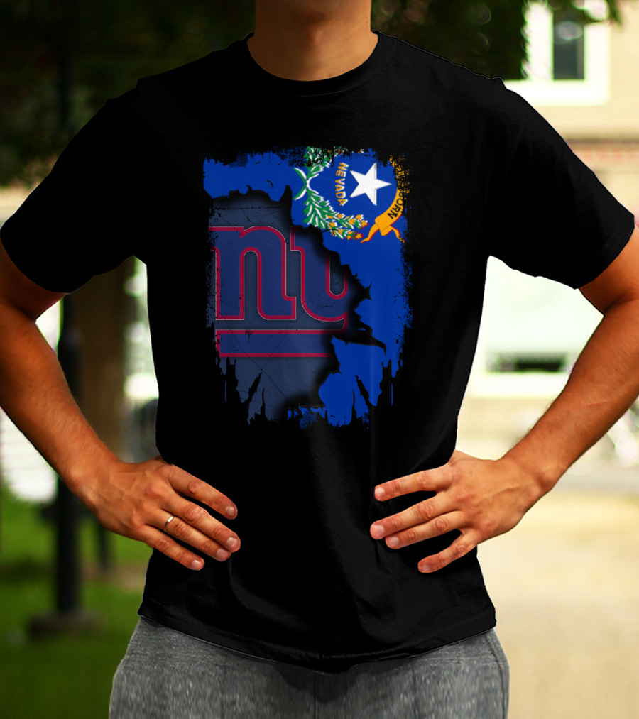 Nevada Flag With New York Giants Logo Fusion T-Shirt